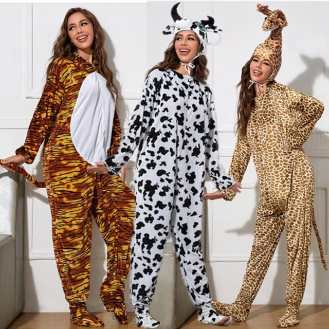 Pijamas de animales peludos para Halloween, disfraz de escenario de Animal  adulto, Tigre, vaca, Panda, jirafa - AliExpress