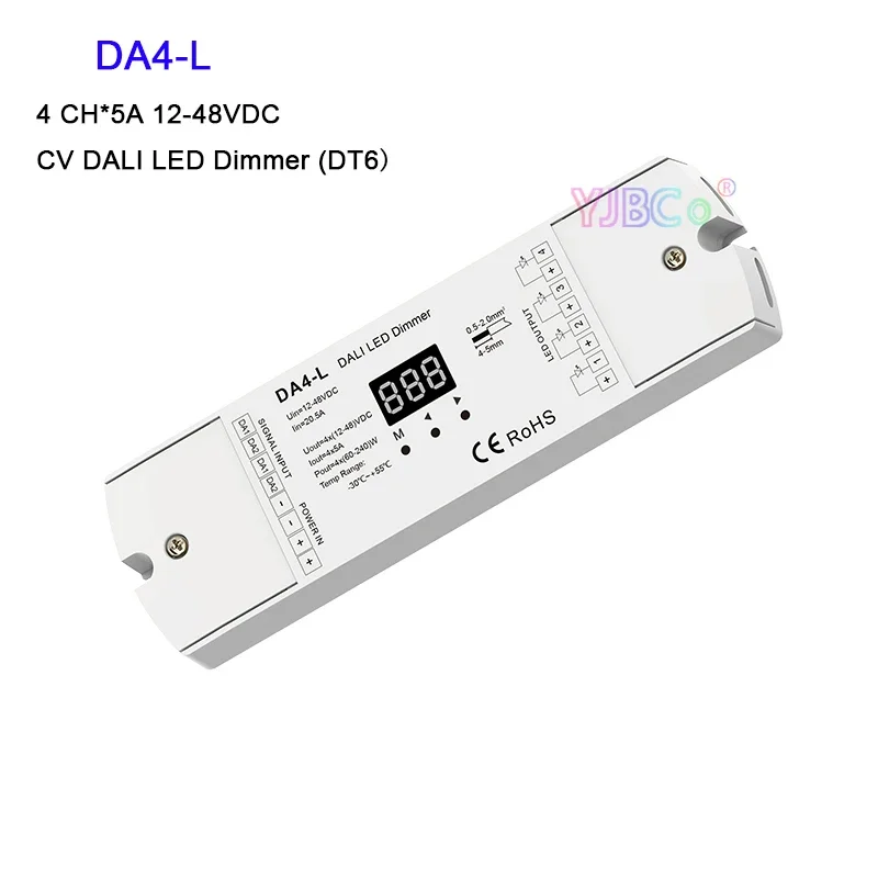 

Skydance 4 Channel DT6 CV DALI LED Dimmer PMW dimming 12V-24V 5A/CH 4CH single color Led strip controller DA4-D(Din Rail) DA4-L