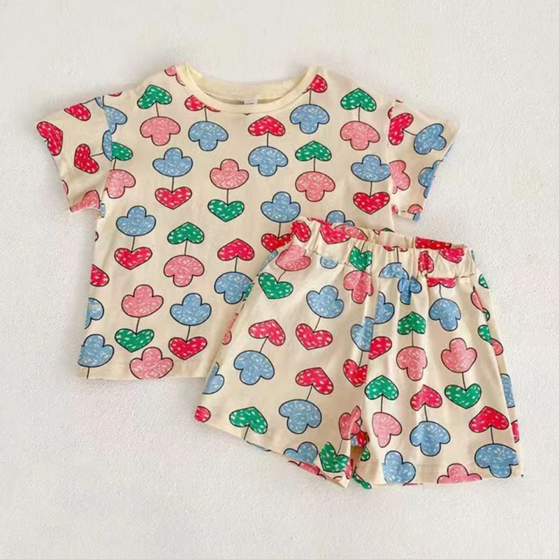 Baby Pajamas Sets Cartoon Child Pajamas Toddler Summer Short Sleeve Baby Nightwear Pyjamas Cute Balloon Kids Homewear Clothes