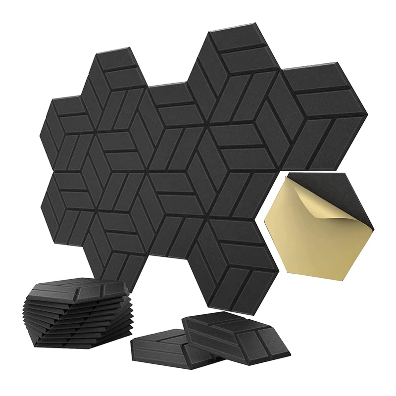 12 Pack Self Adhesive Acoustic Panels,Hexagon Sound Proof Foam Panels