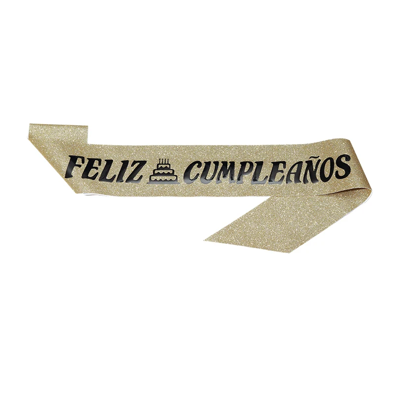 Feliz Cumpleanos Ribbon Fashion Gold Scallion cloth bronzed monogram shoulder Strap Birthday party decoration supplies