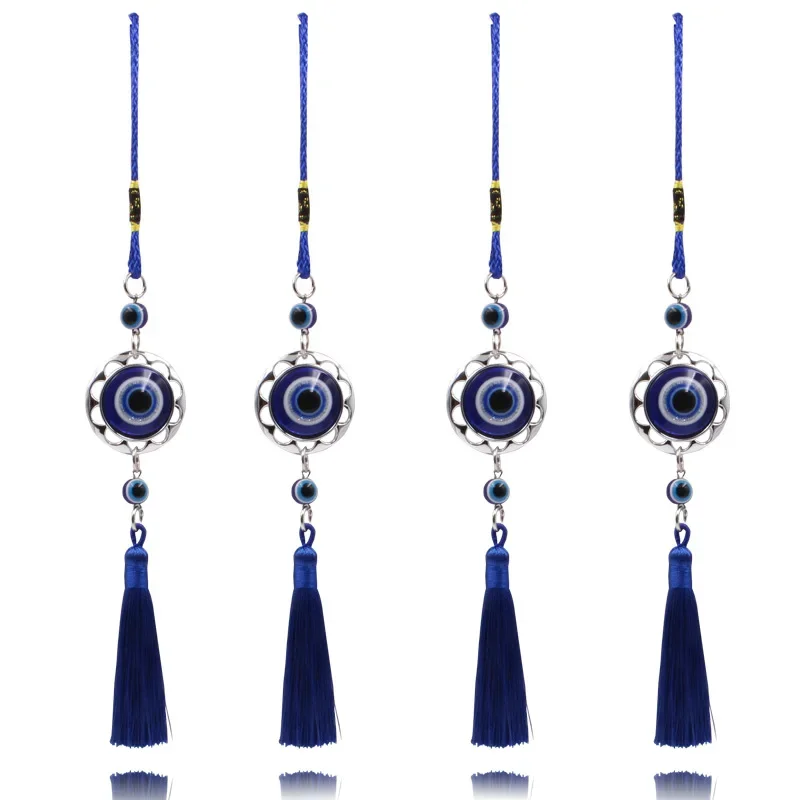 Evil Eye Protection Tassel Crystals Feng Shui Car Room Decor Turkish Blue Eye Retro Glass Pendant Home Decor Gift