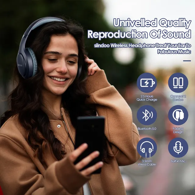Siindoo-auriculares inalámbricos JH-919 con Bluetooth, audífonos estéreo plegables de color rosa y azul, micrófono con cancelación de ruido de Supergraves para ordenador portátil y TV - Image 2