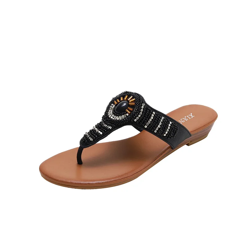 588-1  Sandals, Slippers, New Summer Fashion Outwear, Sea Vacation Edge, Ethnic Style Slope, and Rhinestone Slippers