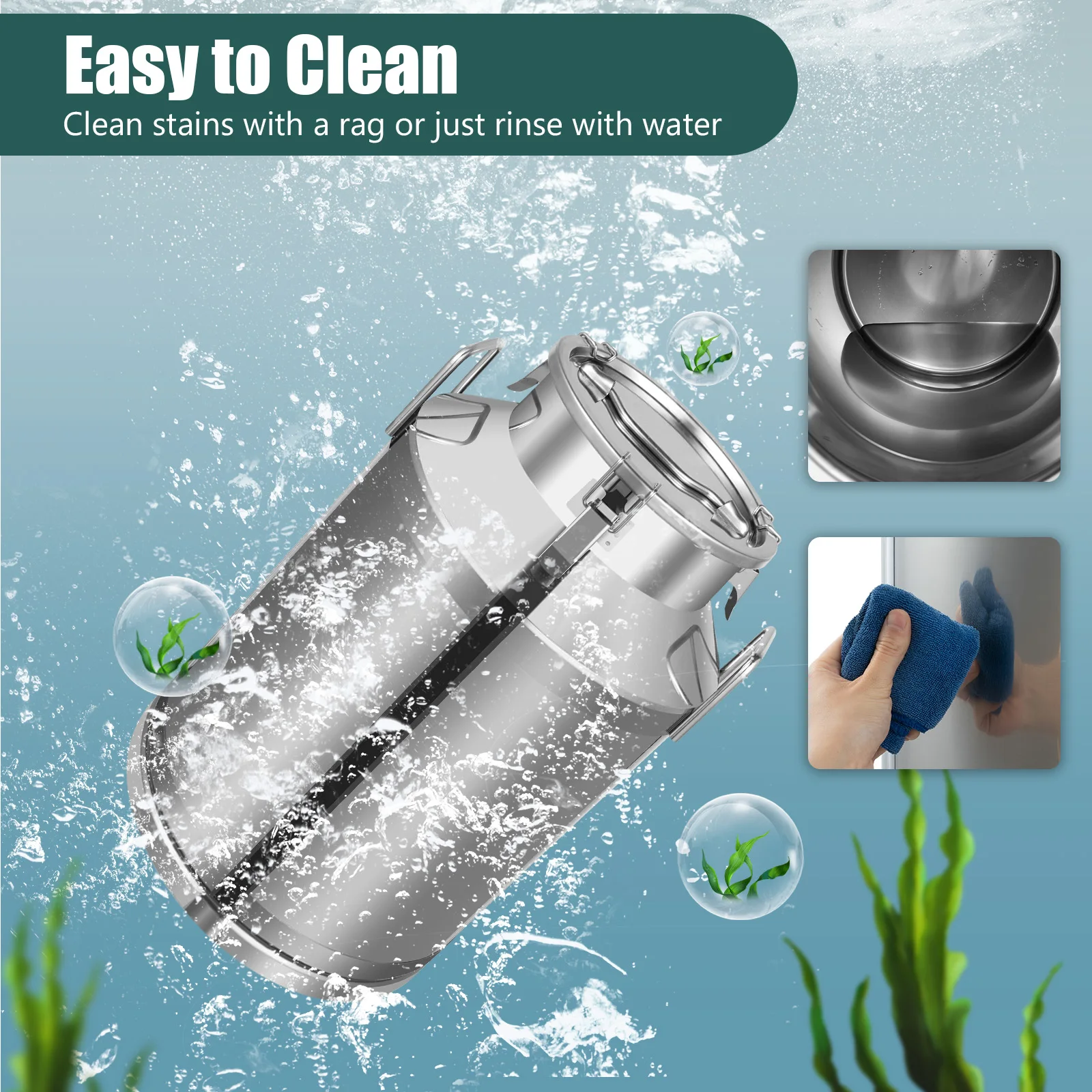 Milk Can 60L/15.8Gallon Stainless Steel Milk Jug Universal Airtight Metal Bucket with Lid, for Liquids and Solid