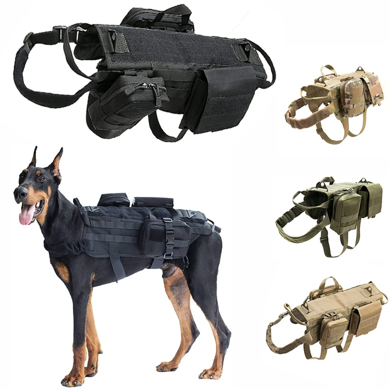 Chaleco táctico para perros, ropa militar para perros K9, arnés de policía, entrenamiento, caza, Molle, con bolsas|Conjuntos| -