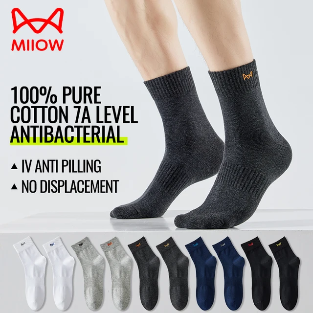 MiiOW 100% pur coton chaussettes hommes antibactérien Anti odeur équipage chaussettes robe d'affaires longue chaussette couleur unie respirant Sport chaussette 1