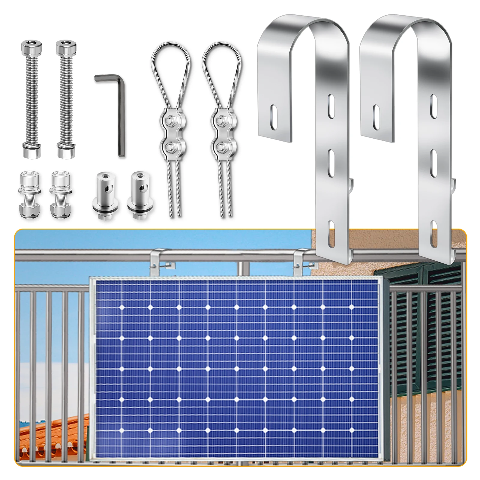 Solar Panel Hook Aluminium Solar Panel Mounting Bracket Duplex Wire Rope Clip Module Holder 2PCS For Balcony Pos solar panel mounting set