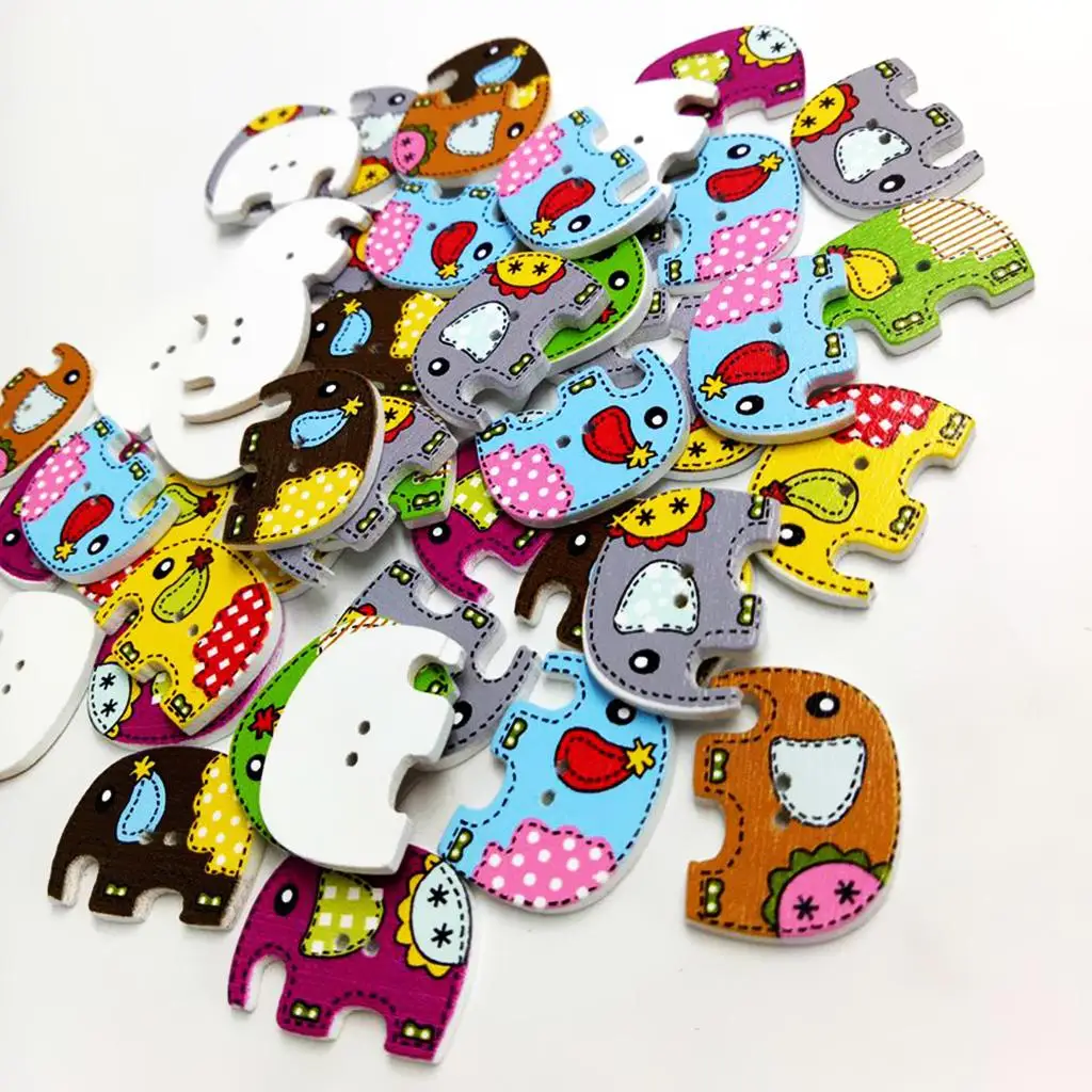 50 Pieces Assorted Color Elephant Shape Wooden Flat 2 Holes Buttons for Sewing Crafts Scrapbooking 5