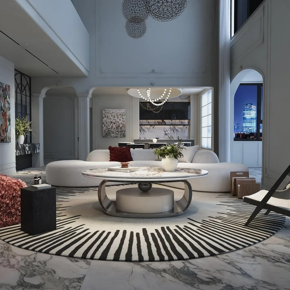 55" Modern Oval Coffee Table with Abstract Metal Base, Sintered Stone Top,Drawer for Living Room-Gary, Coffee table 3