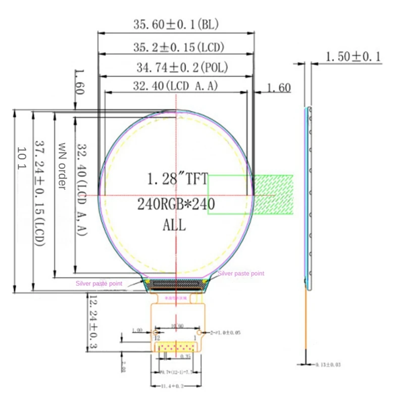  ÷ ũ ÷ , 1.28 ġ IPS  ÷ LCD , 240X240 SPI ̽, GC9A01 ̹