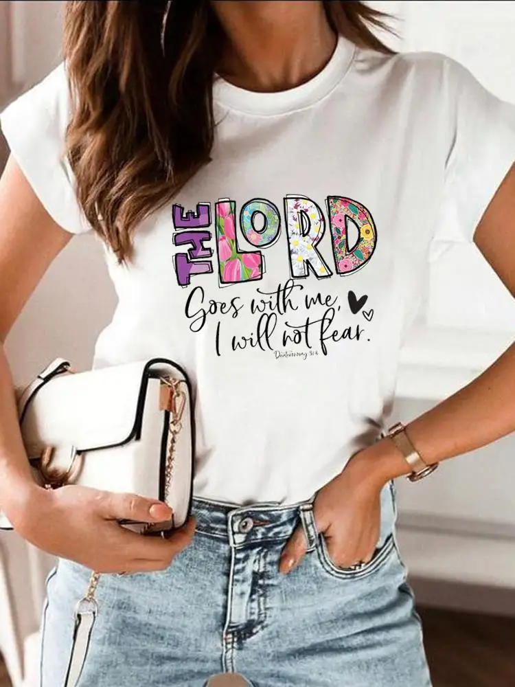 

Faith Letter Trend Cute 90s Short Sleeve Lady Casual Graphic T-shirts Tee Women Clothes Print Female Shirt Fashion Clothing