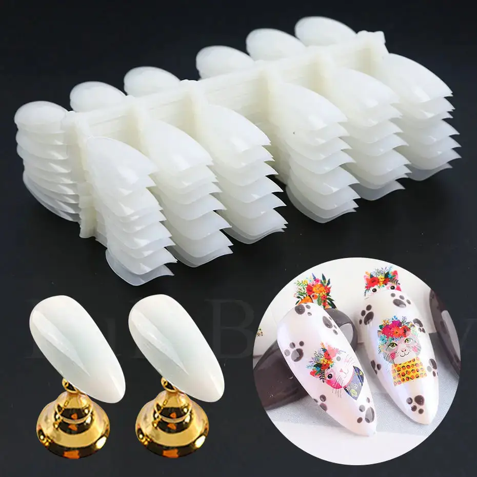 False Nails 120pcs False Nails Almond Shpae Press On Natural Tips Practising Gel Polish Display Fake Nail Practice Manicure Tools PP1030 fake nails,false nails,nail tips,false nail tips