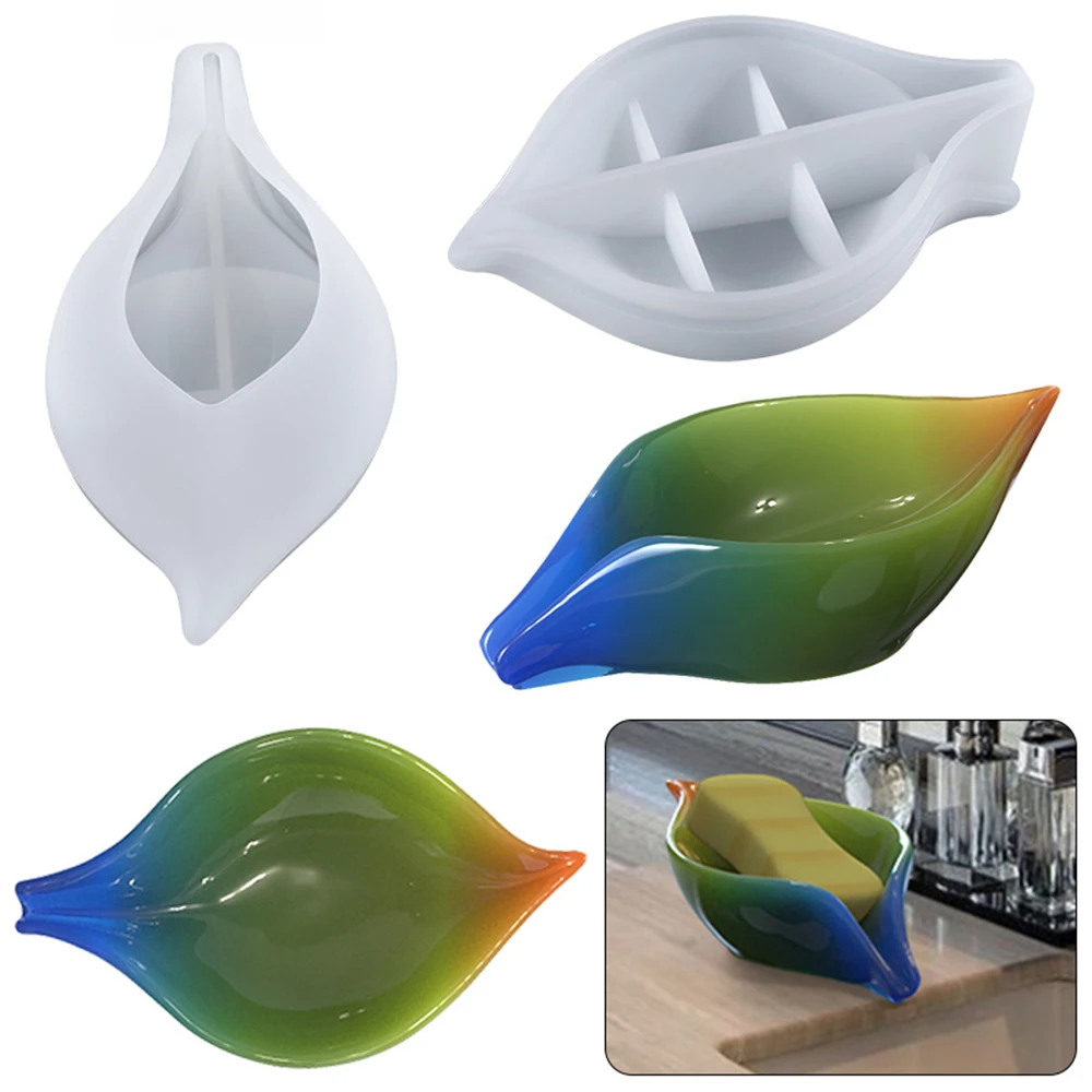 

Leaf Shape Soap Box Resin Mold Drain Soap Holder Box Silicone Mold for DIY Jewelry Ring Holders Resin Trinket Dish Storage Plate