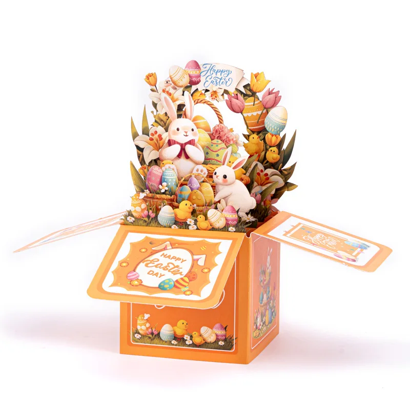 New Easter Bunny Stereo Box 3D Pop Up Greeting Card Easter Surprise Egg Gift Wishes Card with Envelope