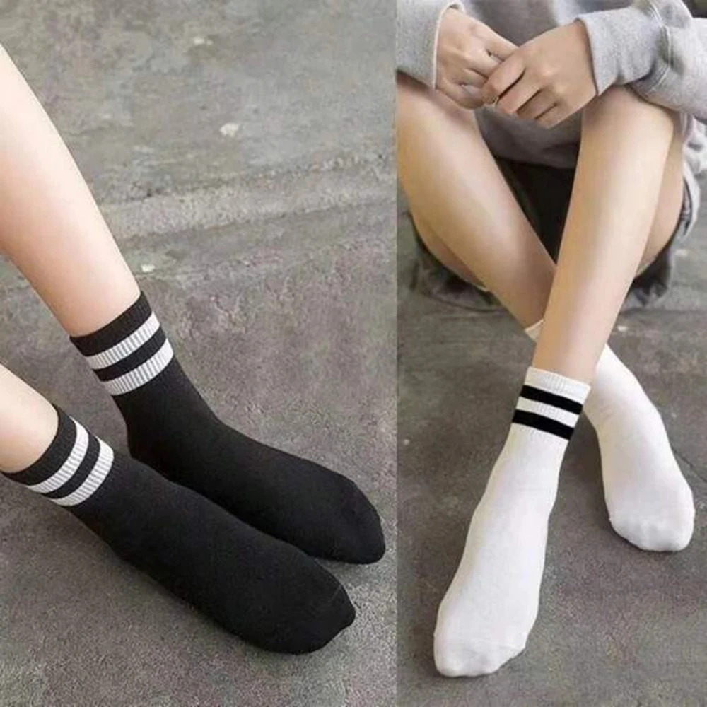 Versatile Women Socks Simplicity Parallel Bar Pattern Fashion Breathable Autumn Women's Mid Length Socks 4/10 Pairs