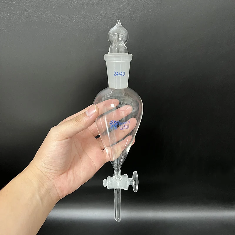 

FAPEI Separatory funnel pear shape,with ground-in glass stopper and stopcock,Capacity 125mL,Joint 24/40,Glass switch valve