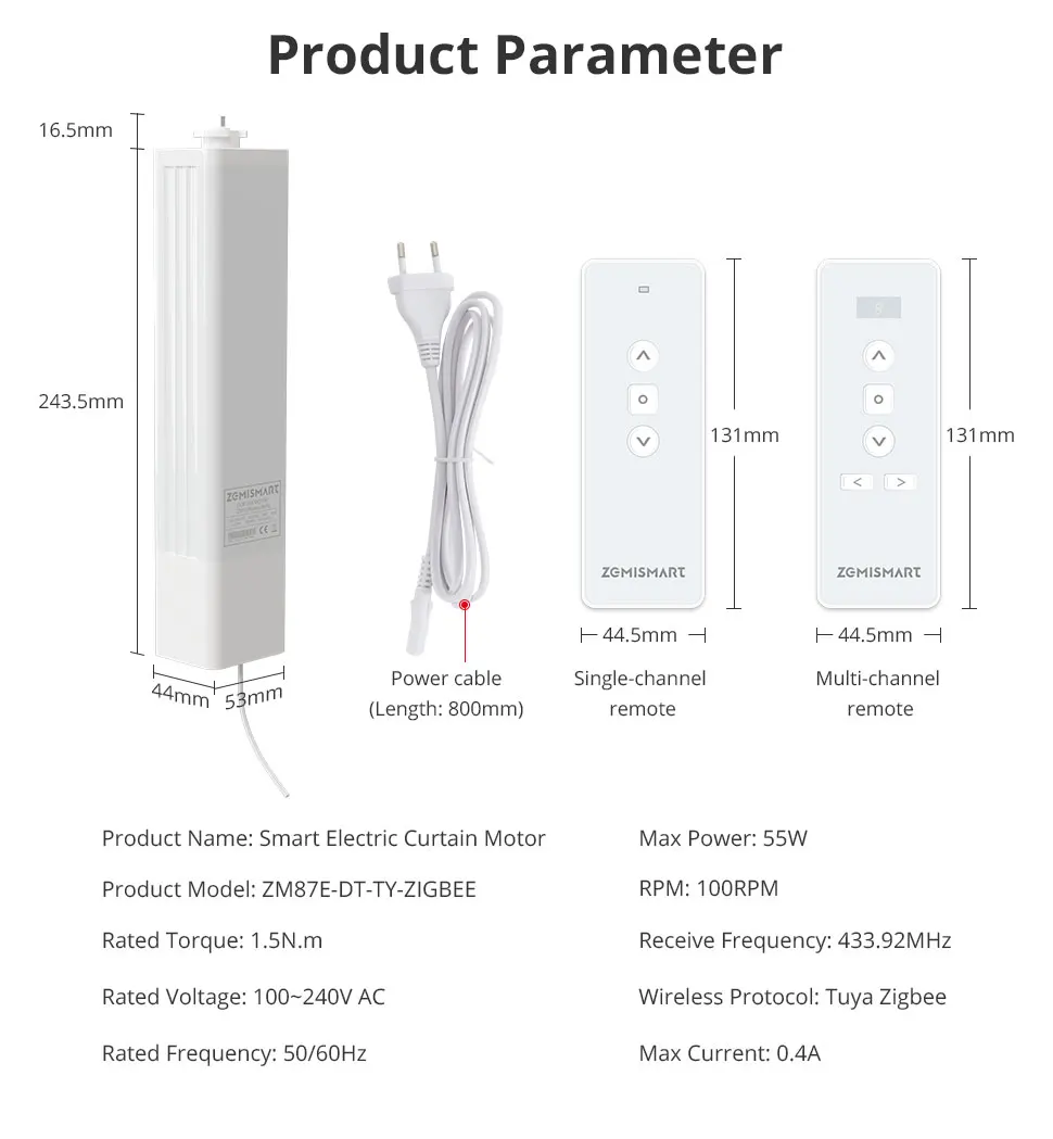 Zigbee WiFi Smart Curtain Motor for ZM87 Electric Curtain Track Sliding Rails Wo