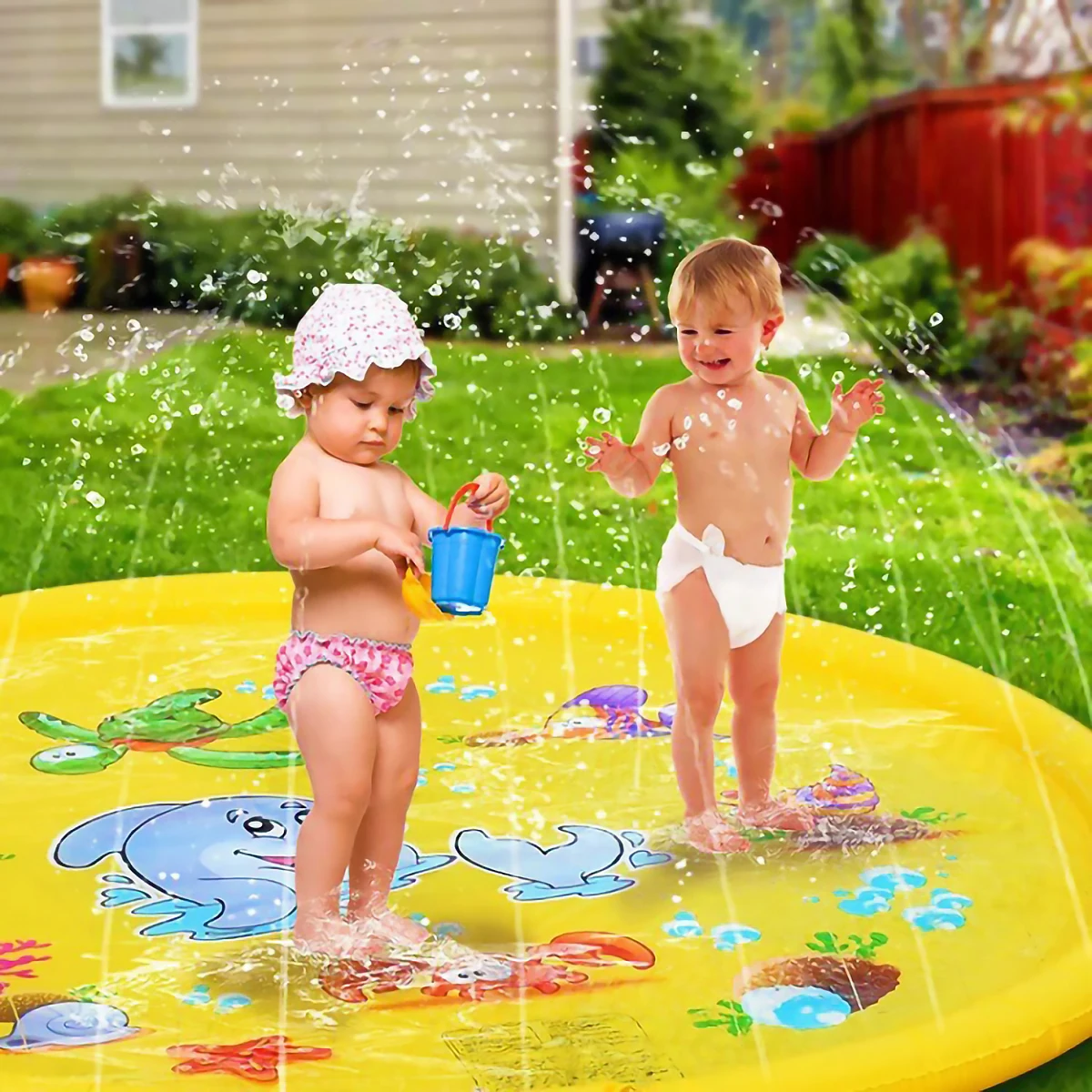 170cm Kids Outdoor Funny Toys Children Inflatable Round Water Splash Play Pools Playing Sprinkler Mat Yard Water Spray Pad 3