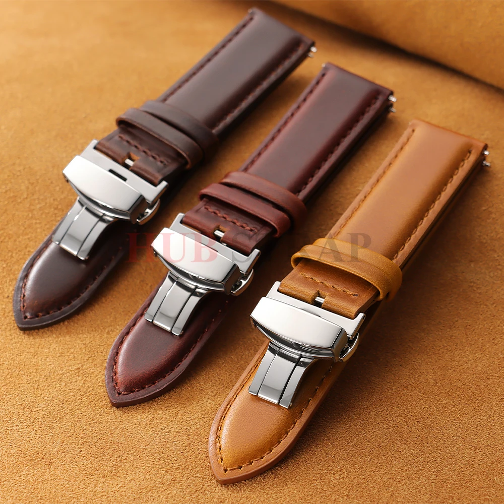 18mm 20mm 22mm Business Echtes Lederband Quick Release Band Schwarz Braun Kalb Rindsleder Männer Retro Armband schmetterling Schnalle – Detail 10