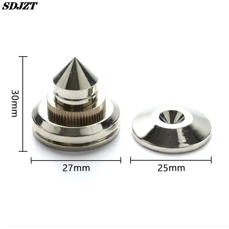 30x27mm 스피커 스탠드 피트 발 패드 4 개, 순수 구리 실버 라우드 스피커 박스 스파이크 콘 바닥 못 M28 x 26