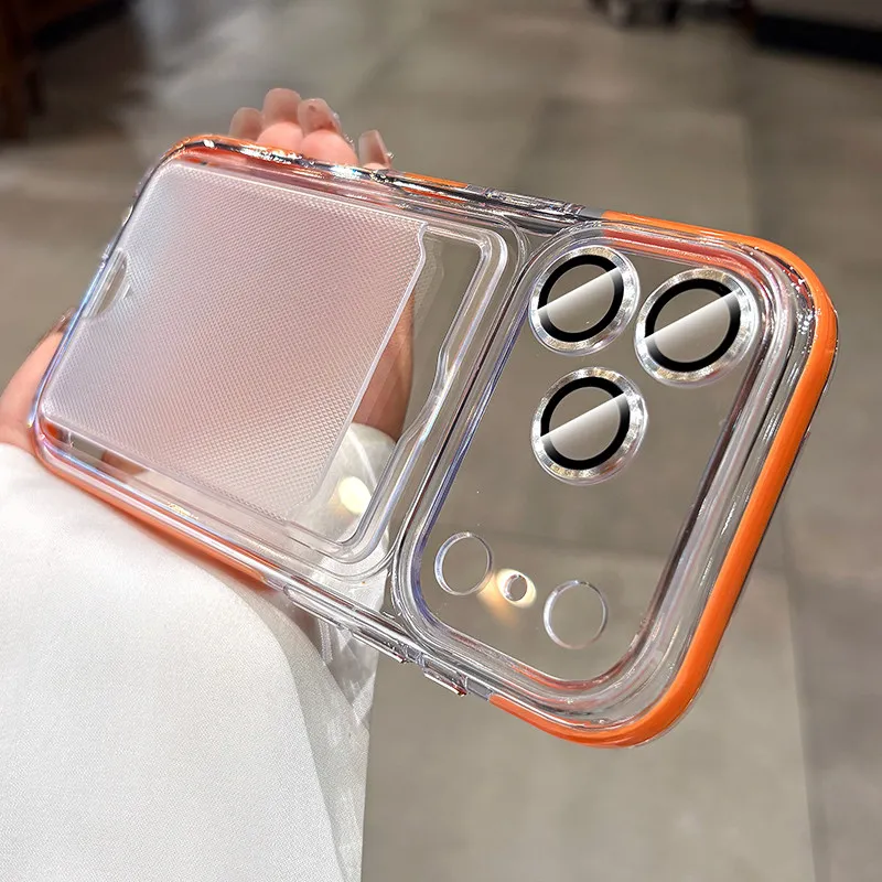 Shockproof Card Slot Wallet Case with Camera Lens Protector and Transparent Cover