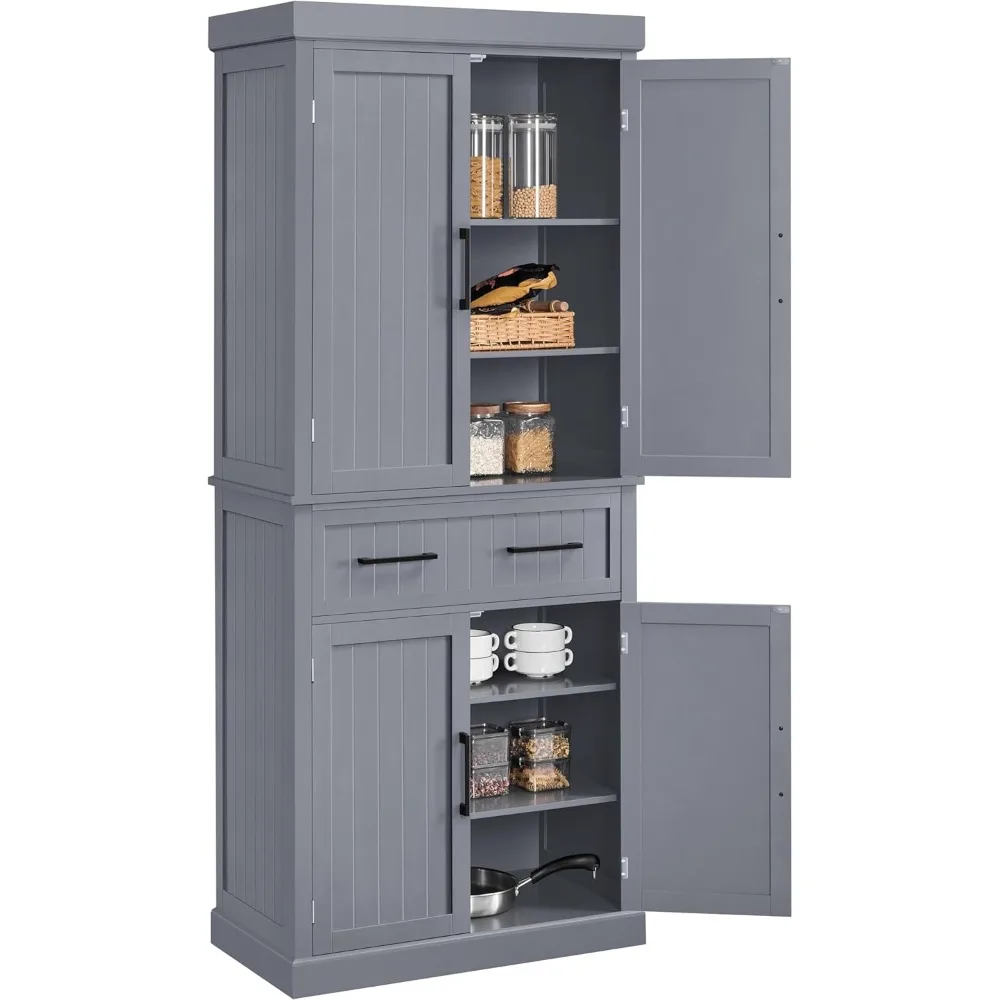 Kitchen Pantry Storage Cabinet with Drawer, 72.5" H Cupboard Pantry Cabinets Adjustable Shelves and Barn Doors for Dining Room