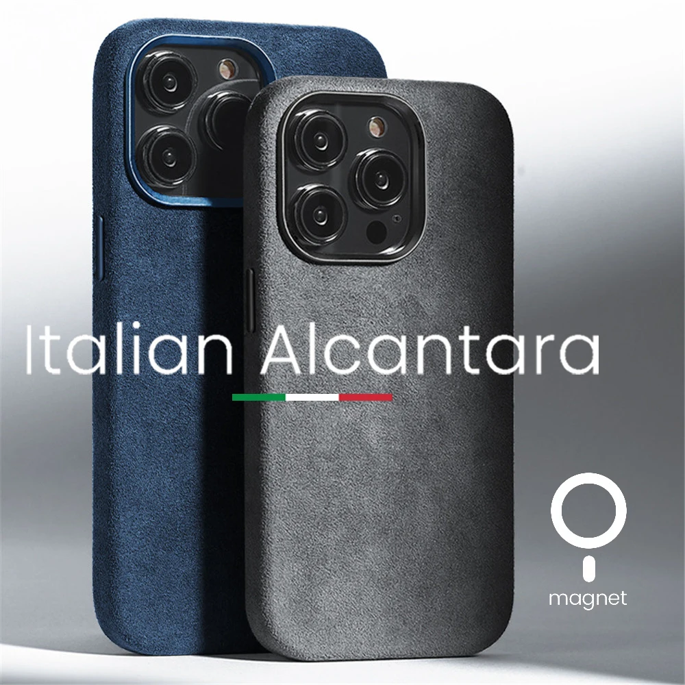 

Italy Alcantara Leather Case with Magsafe for iPhone 15 14 13 12 Pro Max 14 15Plus Genuine Leather Cover with Magnet for Apple