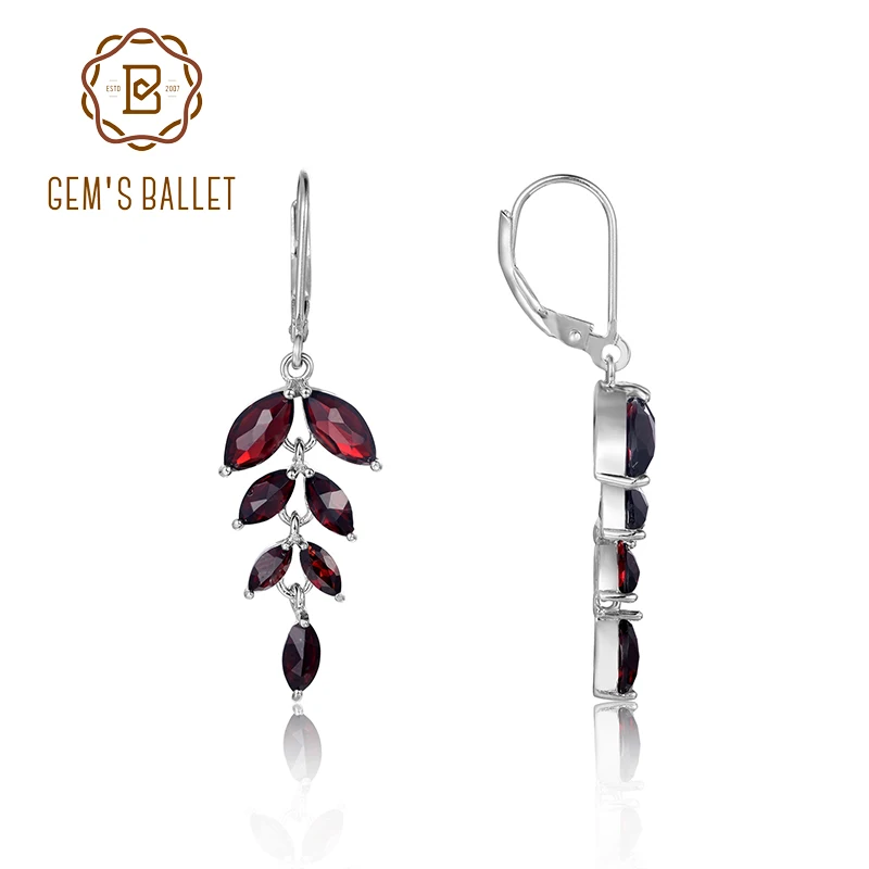 

GEM'S BALLET Olive Branch Peace Jewelry Black Garnet Gemstone Lever Back Dangle Earrings in 925 Sterling Silver For Women