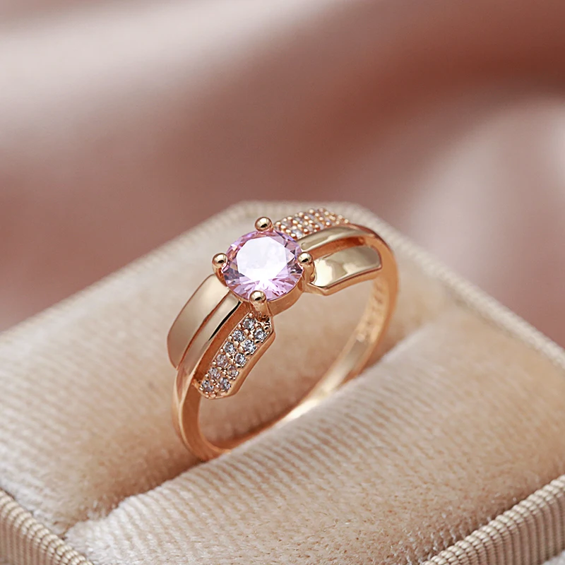 Kinel 2022 Luxury Pink Princess Cut Natural Zircon Ring for Women 585 Rose Gold Bride Ring Lady Anniversary Gift Wedding Jewelry