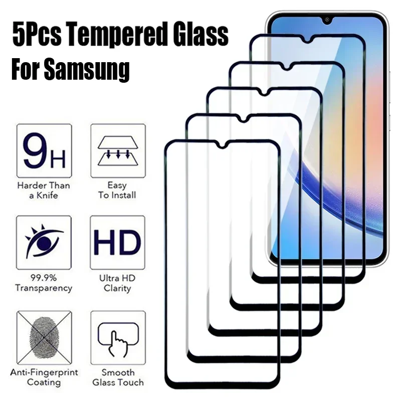 

5Pcs Tempered Glass For Samsung Galaxy A04 A04E A14 A24 A34 A54 Screen Protector Galaxy M04 M14 M54 F14 F34 F54 Protective Film