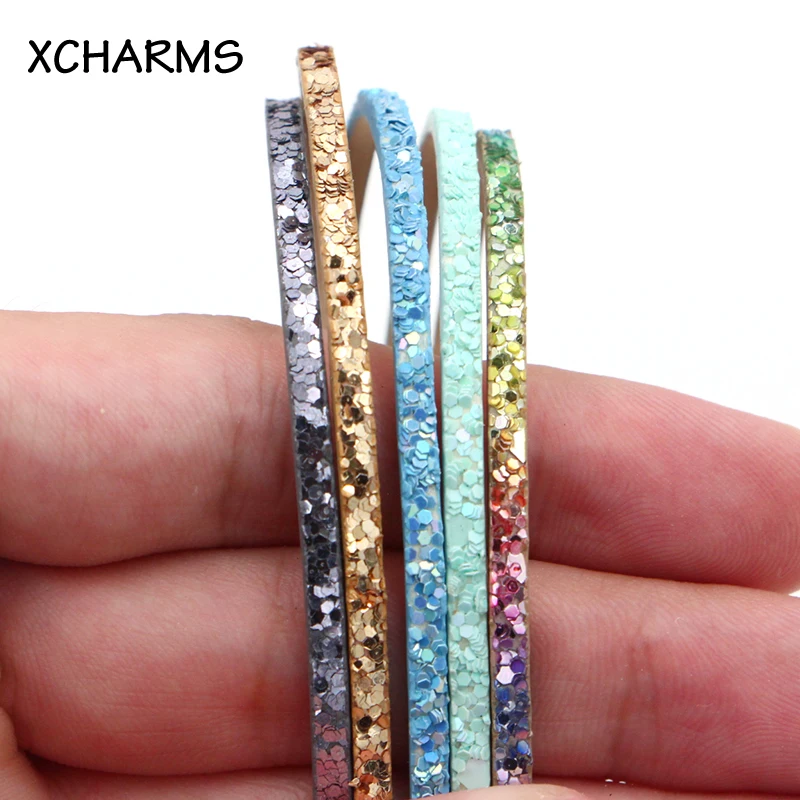 

3mm Flat PU Leather Cord Small Sequins Rope Jewelry Findings Accessories Fashion Jewelry Making Materials for Bracelets