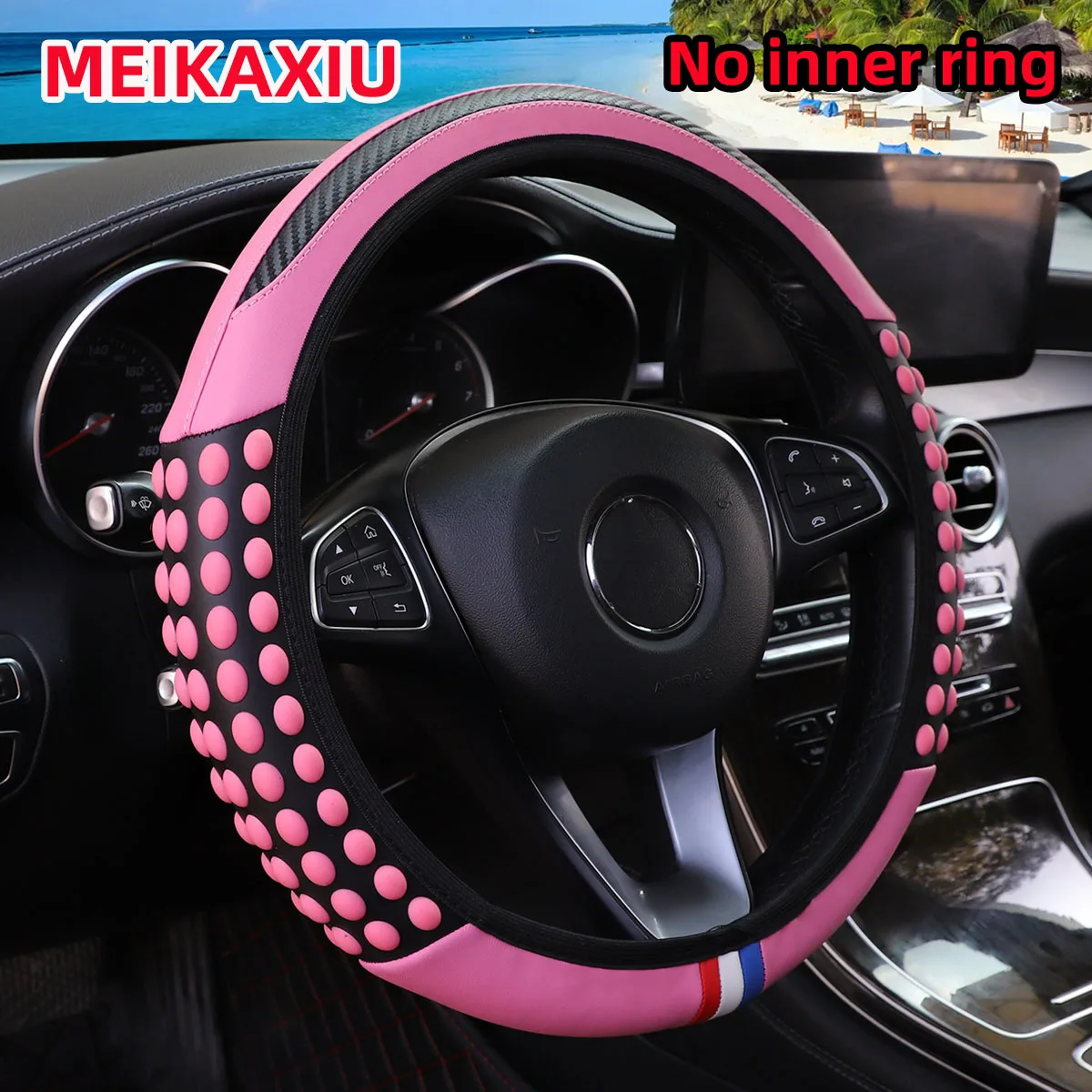 Silicone Car Steering Wheel Cover Massage Beads 14.5-15 Inch Decorative No Inner Ring Required for Women