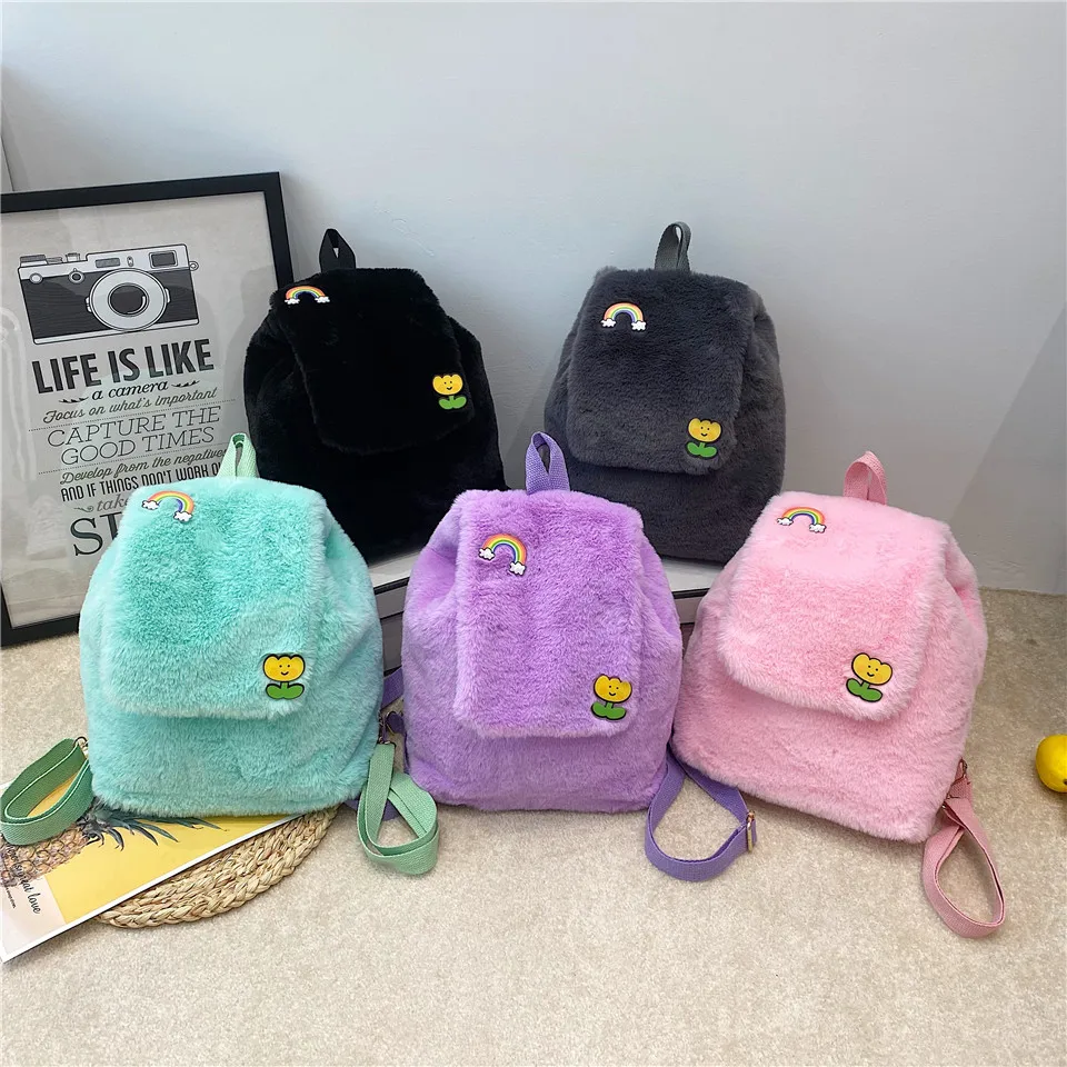 Y2K Fluffy Backpacks For Women 2023 Winter Shoulders Bag Fur Knapsack Soft Packbag Furry Rucksack Student Mochila Plush Book Bag