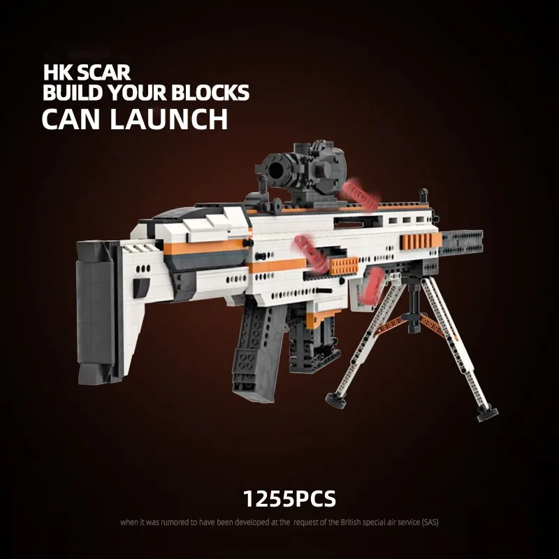 

PUBG Military Series WW2 SCAR Assault Gun Assemble Can Launch Throwing Toy Building Blocks Family Party Adult Boy Birthday Gift