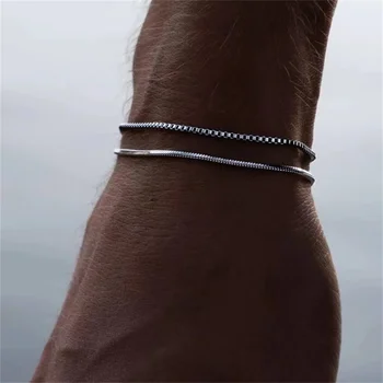 남성용 스테인레스 스틸 스네이크 본 체인 팔찌, 레트로 18.5cm 골드 컬러 팔찌, 여성 힙합 쥬얼리, 패션 액세서리
