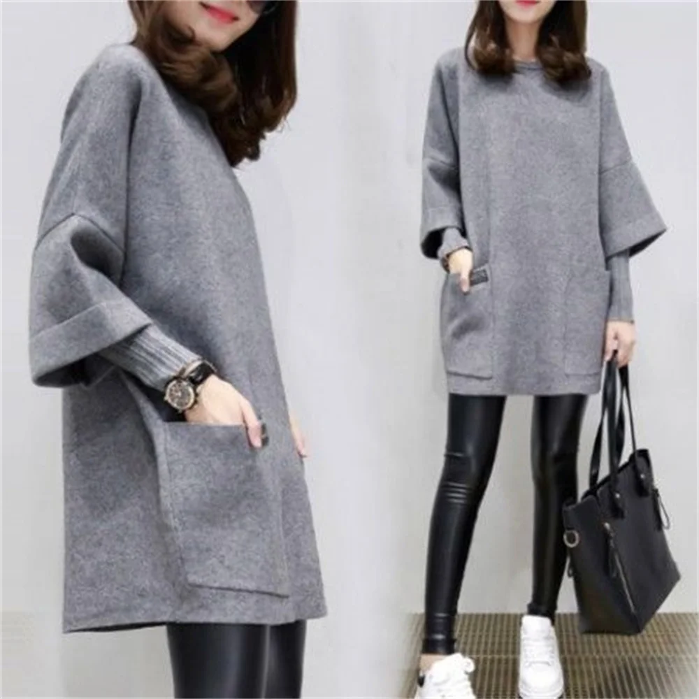 spring and autumn new maternity  fake two-piece coat loose stitching mid length Korean maternity dress maternity dress fashion