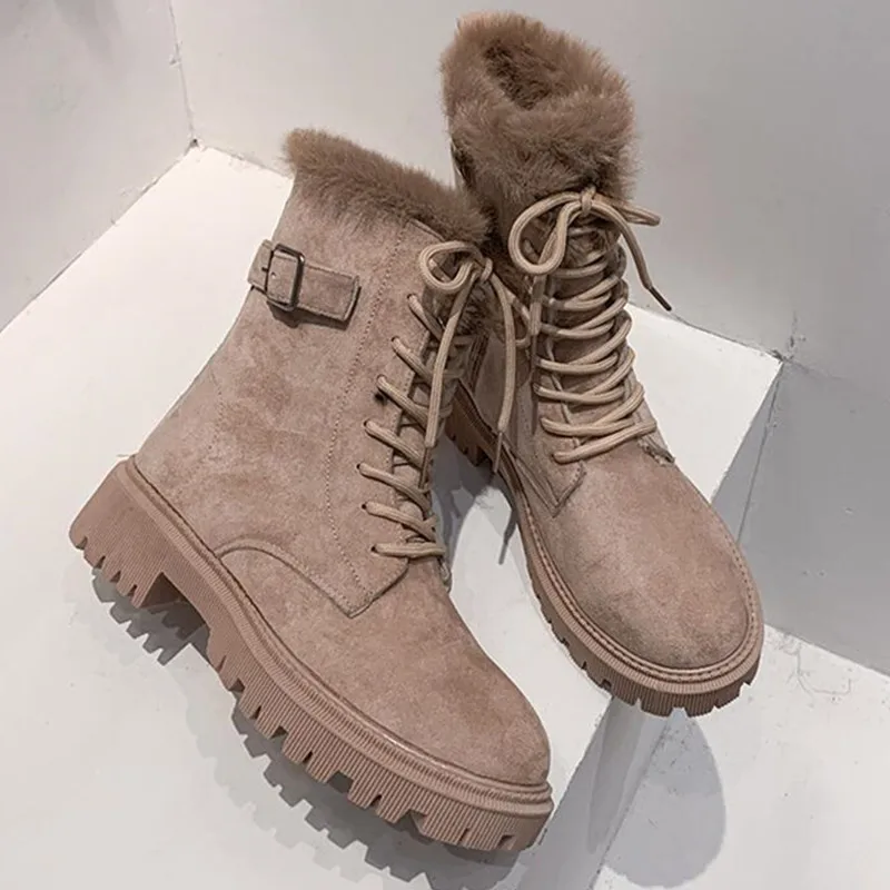 Women Snow Boots Platform Winter Boots Thick Plush Casual Shoes Ladies Non Slip Zip Warm Fur Mid Calf Boots Female Fashion Shoes