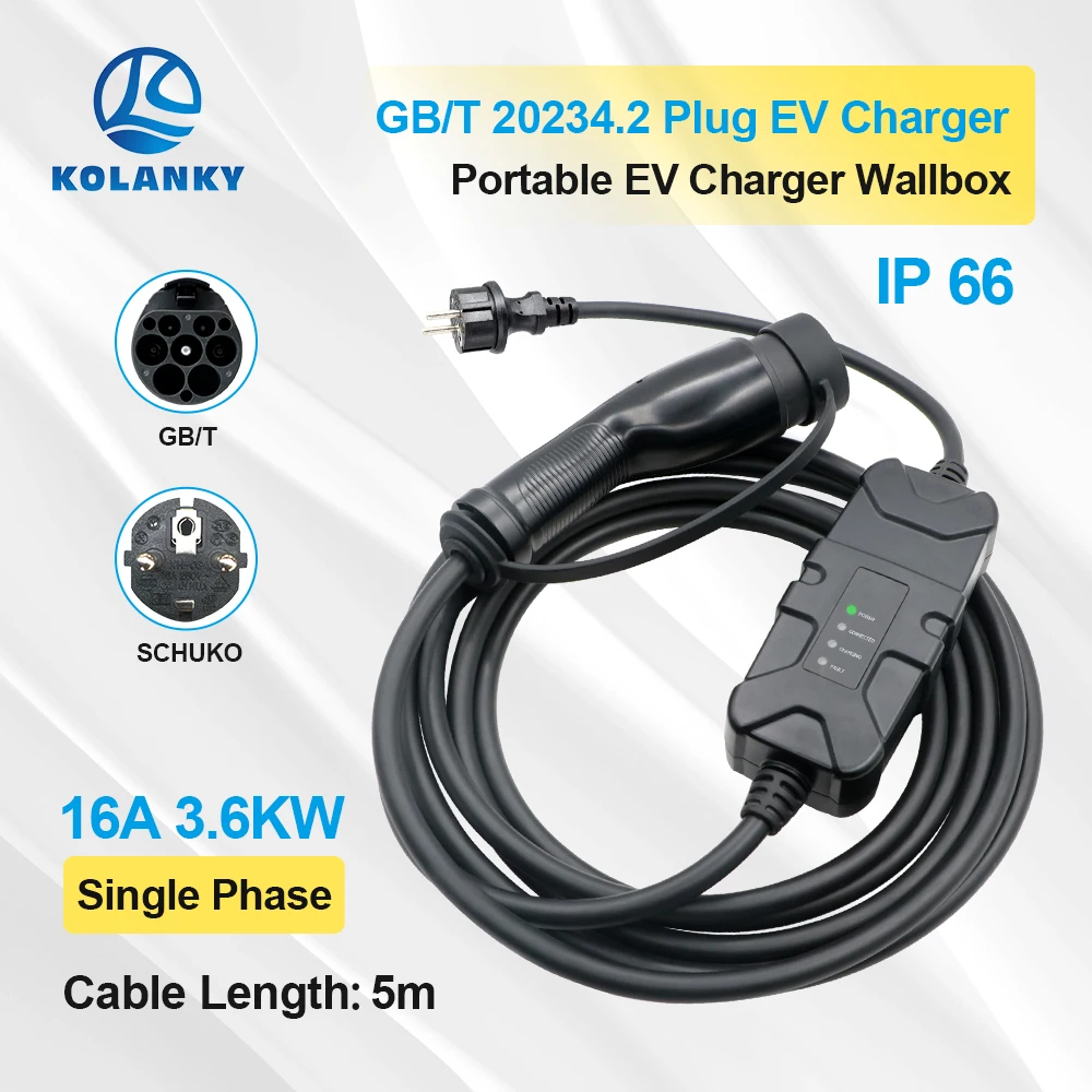 Mobile Gbt Plug 3.6Kw Ev Caricabatterie Fisso 16A 1P Wallbox Ricarica Per Veicoli Elettrici China Phev Cars Con Cavo 5M 220-250V