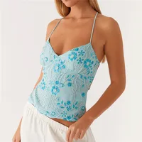 Été femmes Y2k paillettes licou culture hauts perle embelli haut caraco été paillettes col en V strass Camisole débardeur 4