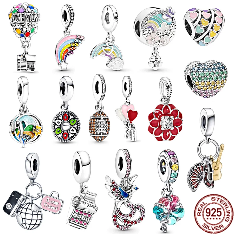 

NEW 925 Sterling Silver Beach Parrot & Colourful Rainbow Dangle Charm Bead Fit Original Pandora Bracelet Bangle DIY Jewelry Gift