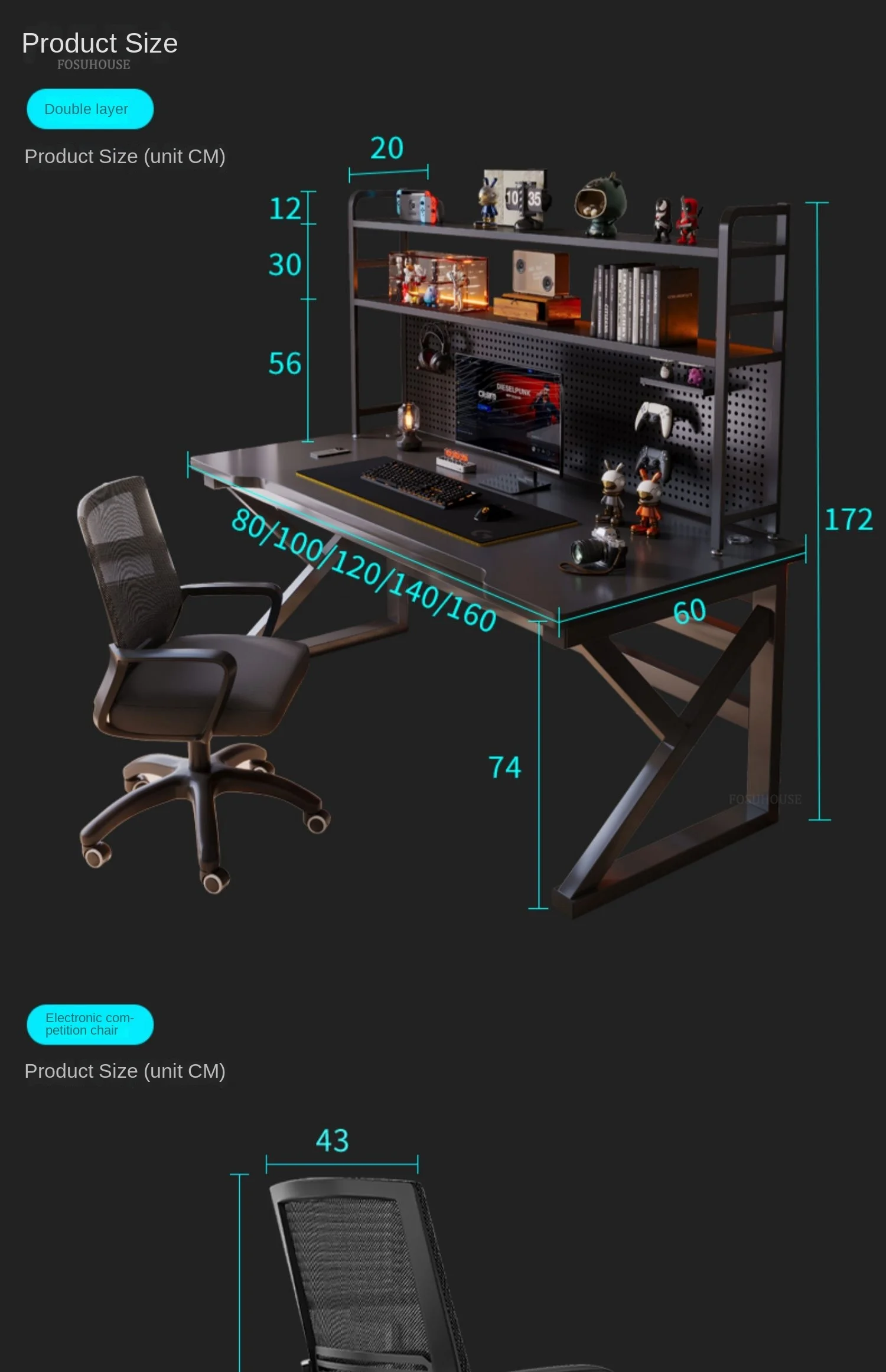 Description Picture 2 of itemModern Desktop Computer Desks Hole Board Desk Bookshelf  Integrated Luxury E-sports Gaming Table Small Apartment Learning Desks