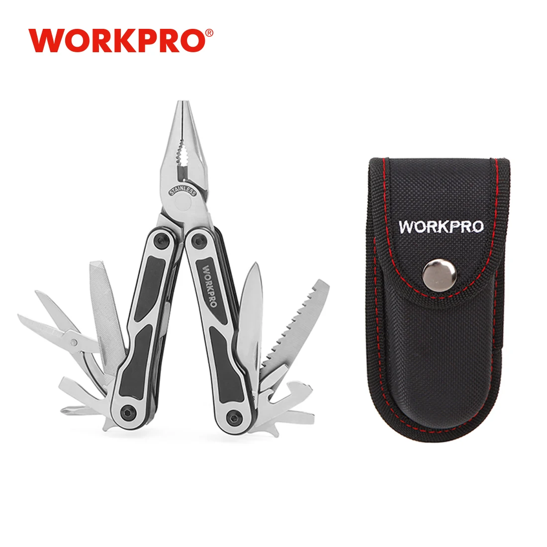 WORKPRO Multi Plier Folding Plier Wire Stripper Outdoor Camping Multitool Pock 15 in 1