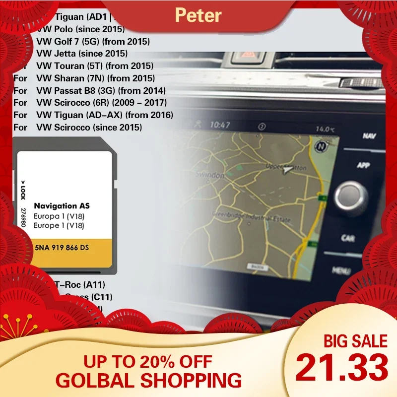 Nuovo Per Vw Discover Media Navigation As V17 V18 Map Uk Europe 2023 + Sat Nav Sd Card 32Gb