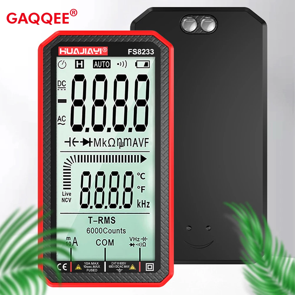 

FS8233 Digital Smart Multimeter AC/DC LCD Display 6000 Counts Auto-Ranging with Amp Volt Ohm Multi Tester True-RMS Multimeter