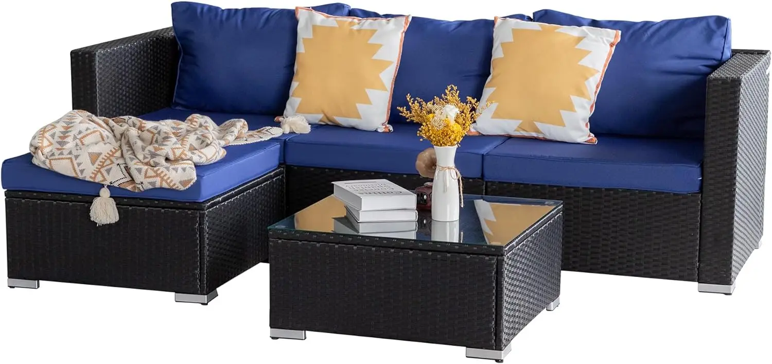 5 Piece Patio Furniture Sets,Patio Conversation Sets,Wicker Patio Furniture,Rattan Outdoor Furniture,Patio Sofa,Deck Furniture