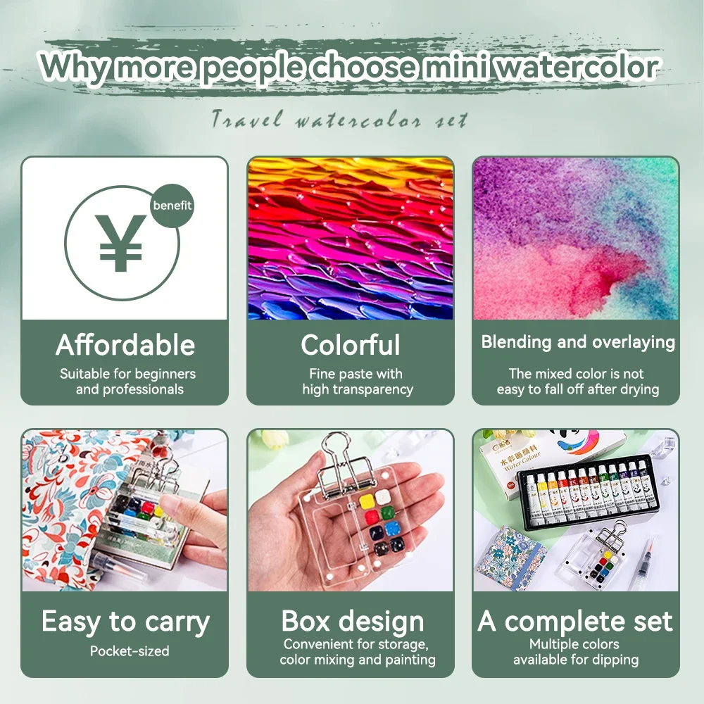 8Grids Portable Travel Watercolor Set Mini Acrylic Empty Color Mixing Box Watercolor Palette Paint Box For Art Painting Supplies