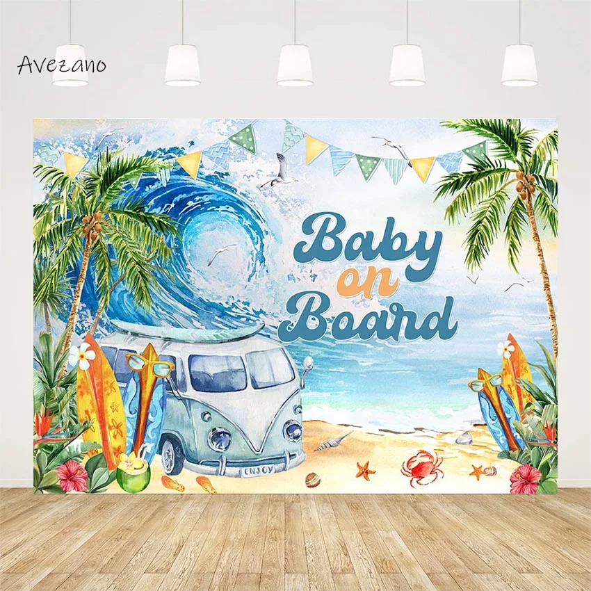 Avezano Photography Background Summer Bus Seaside Beach Fruits Albero Di Cocco Sea Wave Baby Shower Sfondo Photo Studio Decor