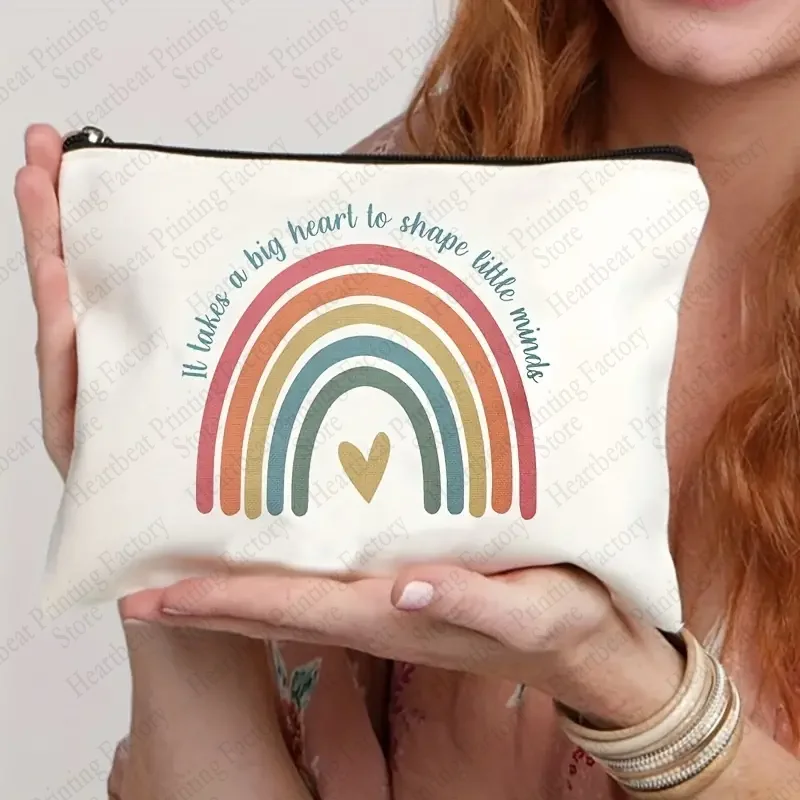 Rainbow Print Makeup Bag It Takes A Big Heart To Shape Little Minds Perfect Stationery Supplies Bag and Graduate Teachers Gift 5