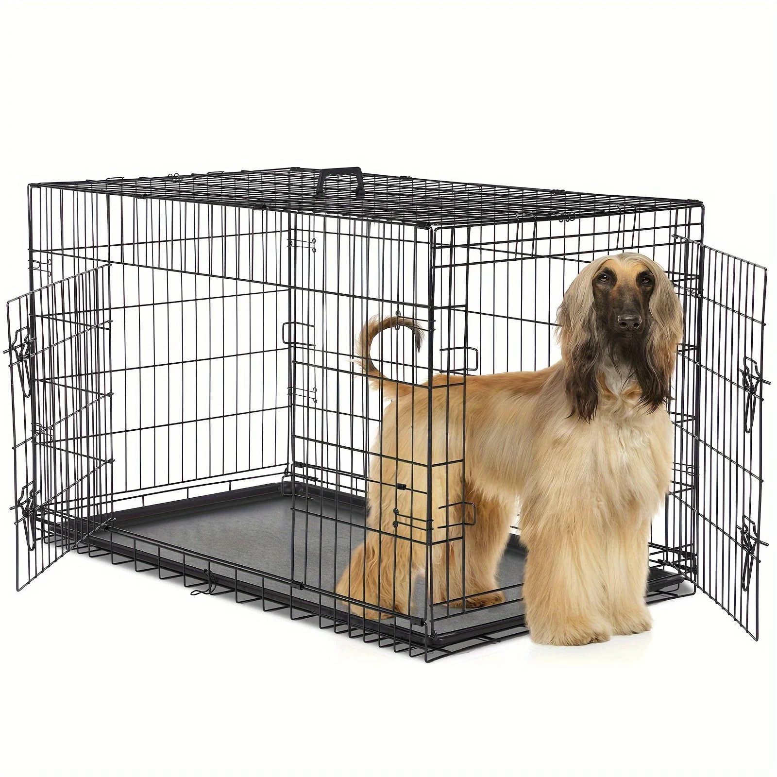 

Extra Large Dog Crate Folding Dog Cage with Leak-Proof Pan Tray, Double Door, Divider Panel, Metal Wire Pet Kennel for Indoor, O